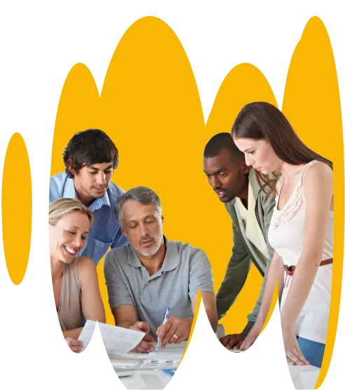 Team of employees working together