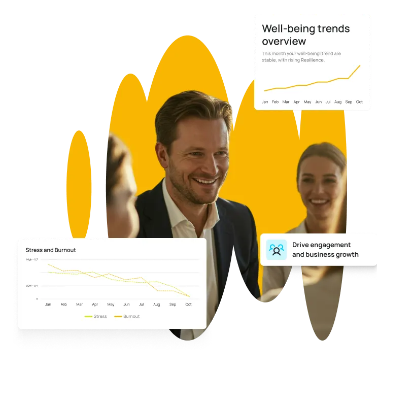 A CEO reviewing workforce well-being and risk indicators in Motional Hub